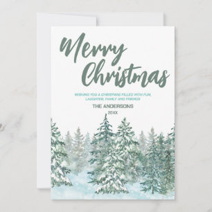 Merry xmas Wasserfarbenwald Moderne grüne Begrüßun Feiertagskarte