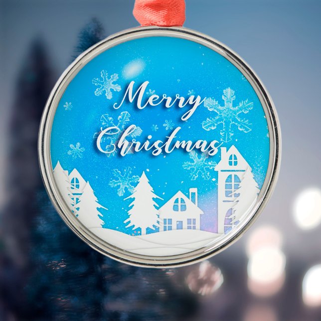 Merry Xmas White House Snow Blue Ornament (Von Creator hochgeladen)