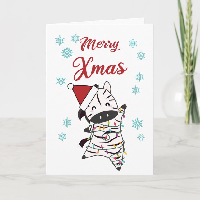 Merry Xmas Zebra Safari Zoo Schnee Niedlich Karte (Vorderseite)