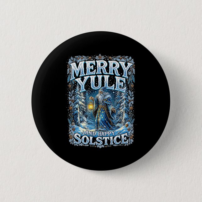 Merry Yule And Happy Solstice Mystic Winter Quote  Button (Vorderseite)