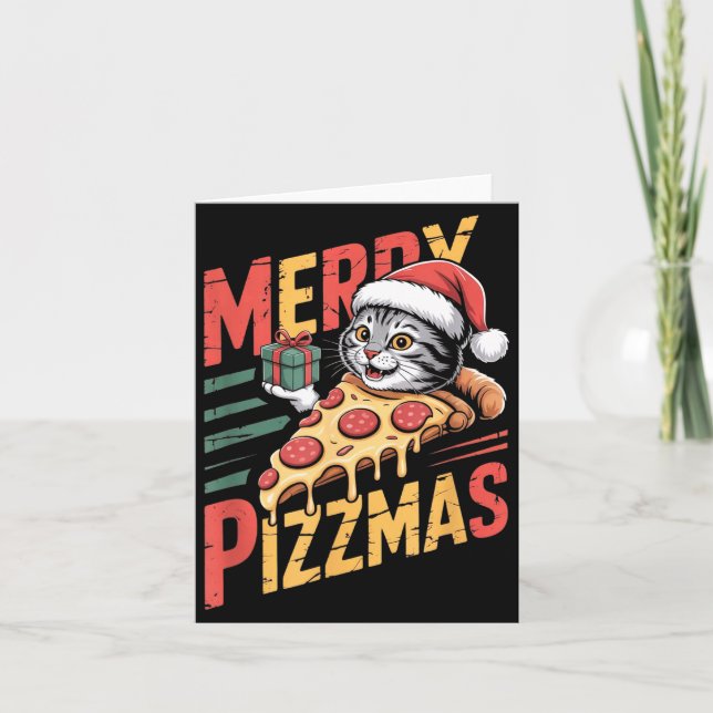 Merry Zzmas Christmas Cat Funny Zza Lover Xmas Cat Karte (Vorderseite)