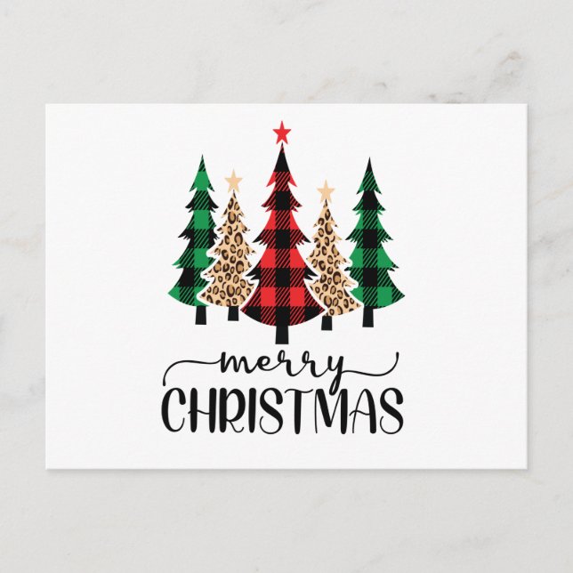MerryChristmas Tree Red Green Buffalo Kariert Tren Postkarte (Vorderseite)
