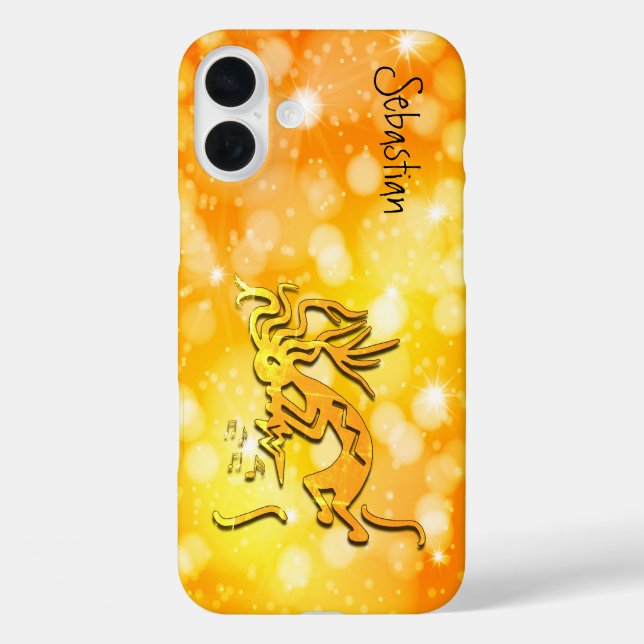 Merrymaker Kokopelli Musical Notes Individuelle Na iPhone 16 Plus Hülle (Rückseite)