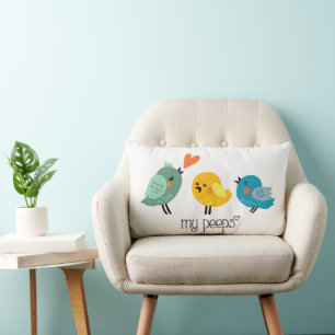 Mes Peeps Coussin d'oiseaux mignon Main dessin