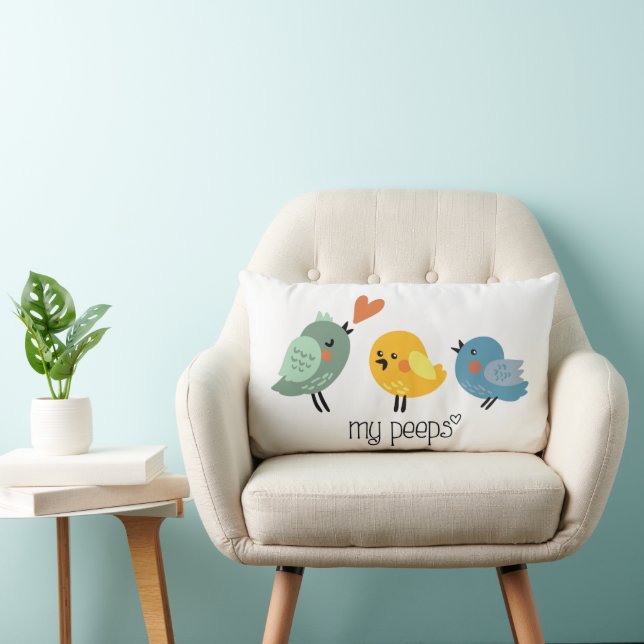 Mes Peeps | Coussin d'oiseaux mignon | Main dessin (Chaise)