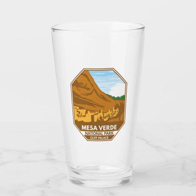 Mesa Verde National Park Cliff Palace Retro Emblem Glas (Vorderseite)