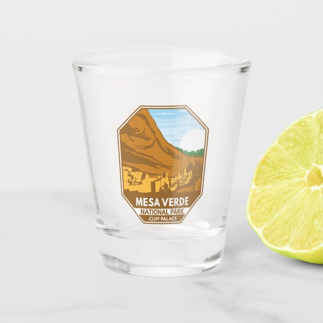 Mesa Verde National Park Cliff Palace Retro Emblem Schnapsglas (Vorderseite)