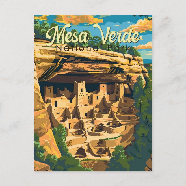 Mesa Verde Nationalpark Illustration Kunst, Dichtu Postkarte (Vorderseite)