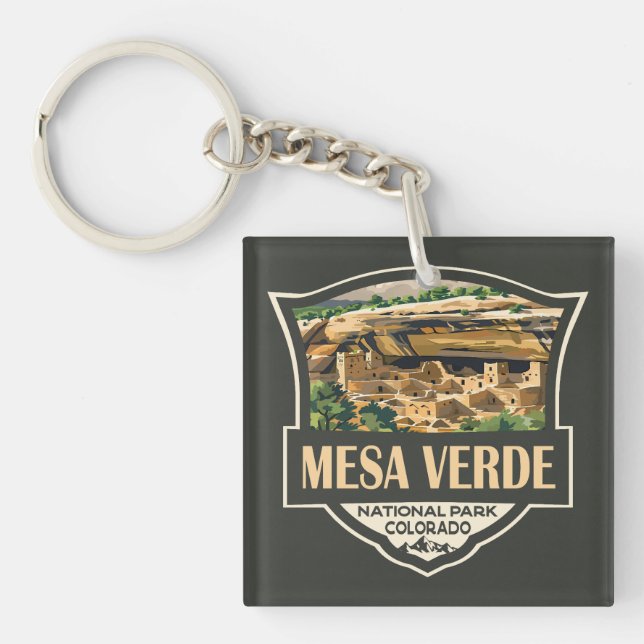 Mesa Verde Nationalpark Illustration Kunst, Dichtu Schlüsselanhänger (Vorderseite)