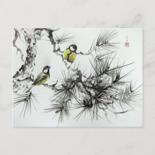 Mésanges aquarelle chinoise postkarte