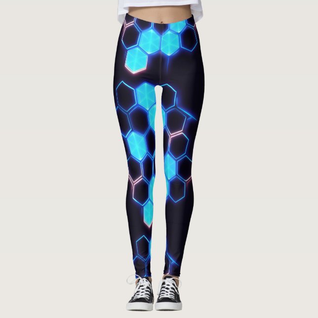 Mesmerisieren von Holografisch Cyberpunk Hexagon T Leggings (Vorderseite)