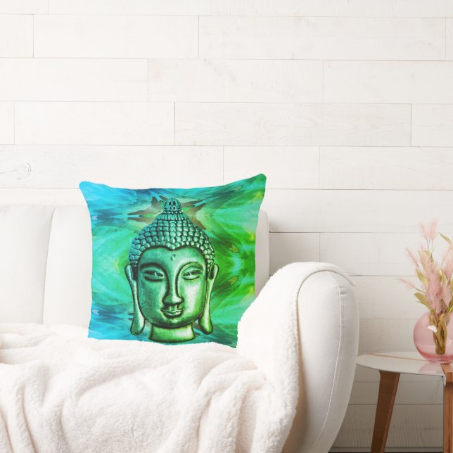 Mesmerizing Blue Green Abstrakt Buddha Kissen (Liege)