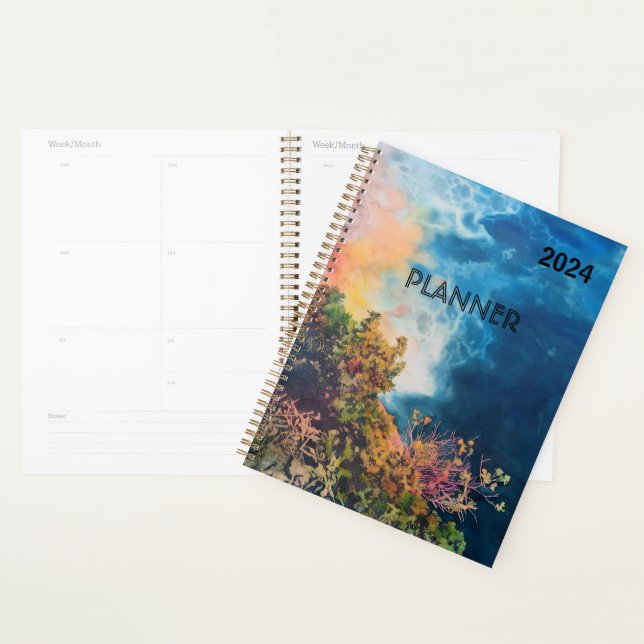 MESMERIZING OCEAN BLUE WAVES PLANNER (Devant avec enveloppe)