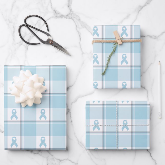 Mesothelioma Cancer Awareness Plaid Light Blue Geschenkpapier Set (Vorderseite)