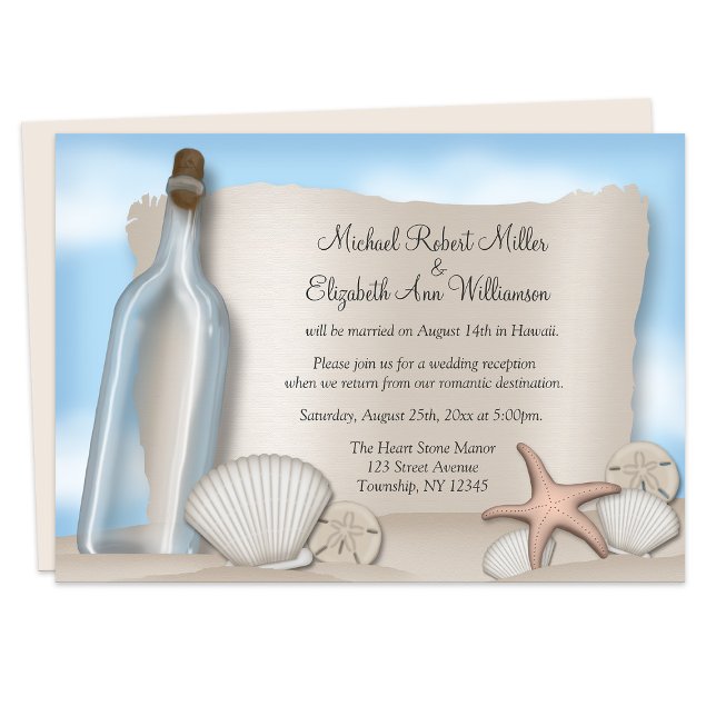 Message Bottle Beach Empfang nur Einladungen (Message Bottle Beach Reception Only Invitations from Starzraven on Zazzle. Digital option available.)