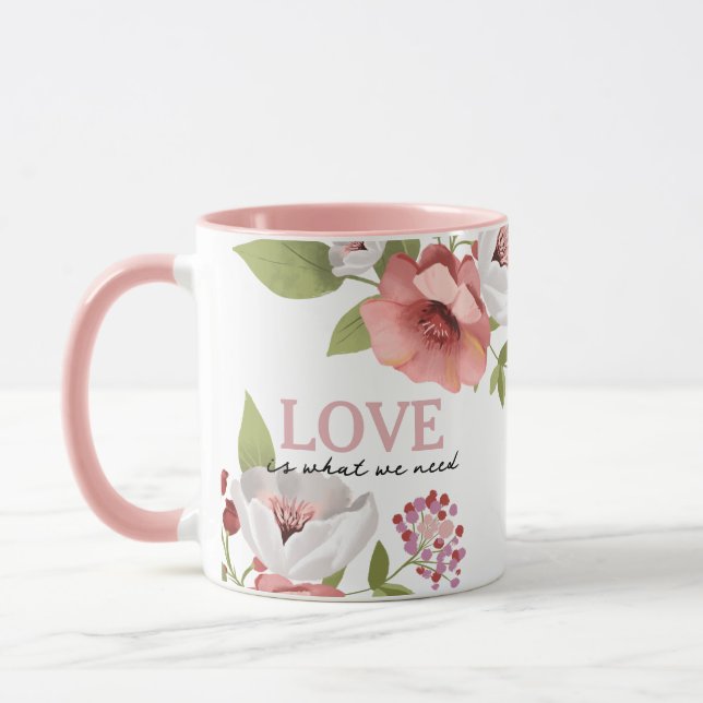 Message d'amour avec Mug de fleurs roses (Gauche)