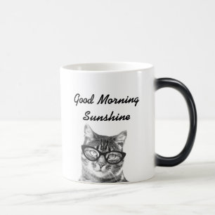 Message de bonjour noir et blanc 11oz chat mug