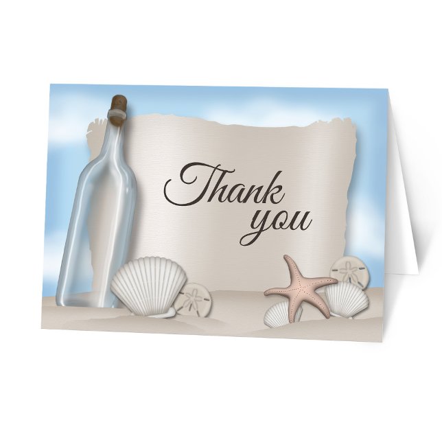 Message des cartes de Merci d'une plage de (Message from a Bottle Beach Thank You Cards from Artistically Invited on Zazzle.)