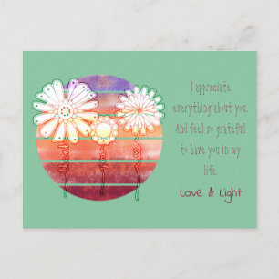 Message Merci avec fleurs et carte postale coucher