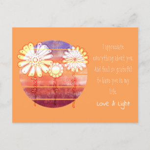 Message Merci avec fleurs et carte postale coucher