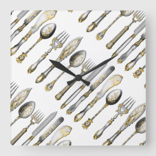 Messergabel-Löffeltischbesteck Quadratische Wanduhr