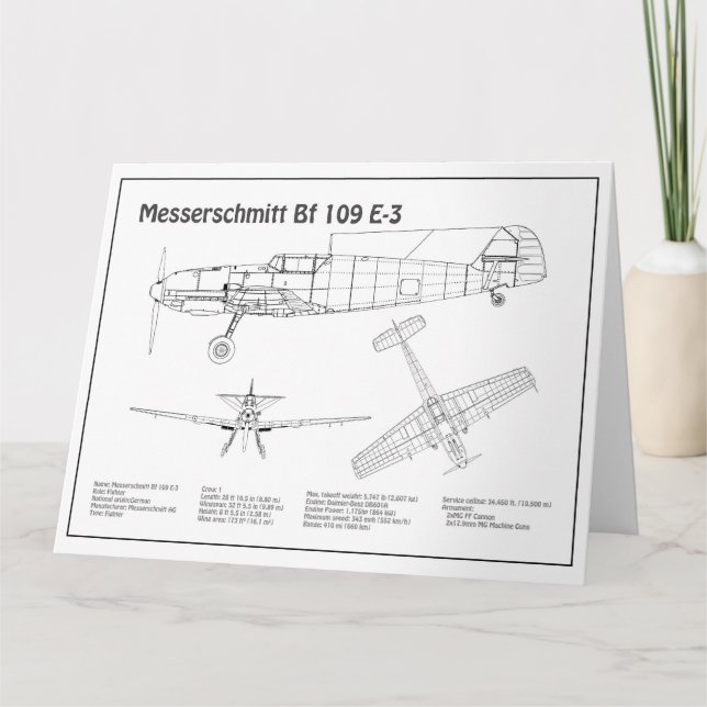 Messerschmitt Bf 109 - Flugzeug-Blueprint BD Dankeskarte (Vorderseite)