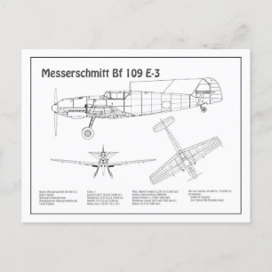 Messerschmitt Bf 109 - Flugzeug-Blueprint BD Postkarte