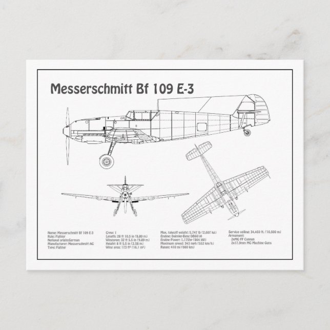 Messerschmitt Bf 109 - Flugzeug-Blueprint BD Postkarte (Vorderseite)