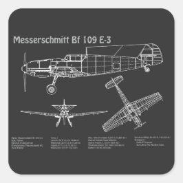 Messerschmitt Bf 109 - Flugzeug-Blueprint PD Quadratischer Aufkleber