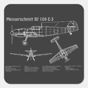 Messerschmitt Bf 109 - Flugzeug-Blueprint PD Quadratischer Aufkleber