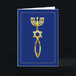 Messianisches Siegel - Blau Karte<br><div class="desc">Das messianische Siegel,  vom 1. Jahrhundert,  eine Kombination eines menorah,  Magen David und ichthys fischen auf aller occaion Judaika und messianische Gruß und Mitteilungskarten.</div>