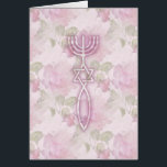 Messianisches Siegel mit Blumen<br><div class="desc">Das messianische Siegel,  im Rosa auf einem Blumenhintergrund. Das Siegel,  vom 1. Jahrhundert,  ist eine Kombination von einem Menorah,  ein altes jüdisches Symbol,  zusammen mit dem Ichthys,  einem alten Symbol des christlichen Glaubens und Yeshuas der Nachfolger und stellt einen Davidsstern Am Schnitt her.</div>