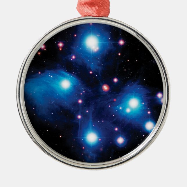 Messier 45 Pleiades Star Cluster NASA Space Foto Silbernes Ornament (Vorne)