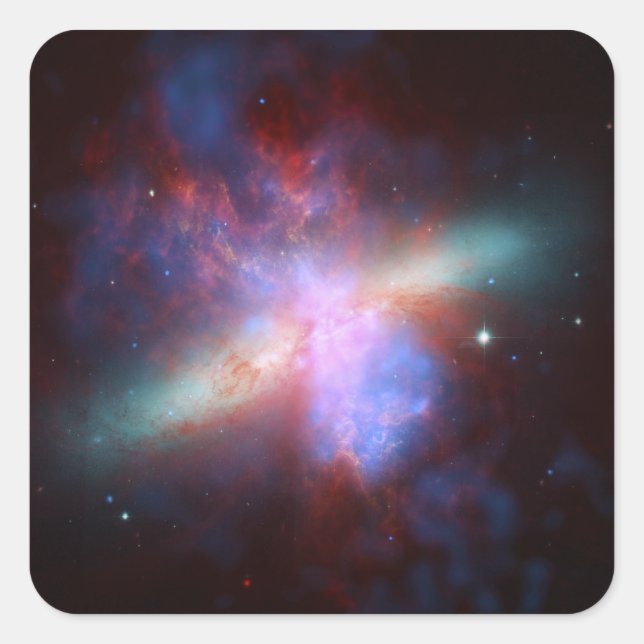 Messier 82 NGC 3034 Cigar Galaxy M82 Composite Quadratischer Aufkleber (Vorderseite)