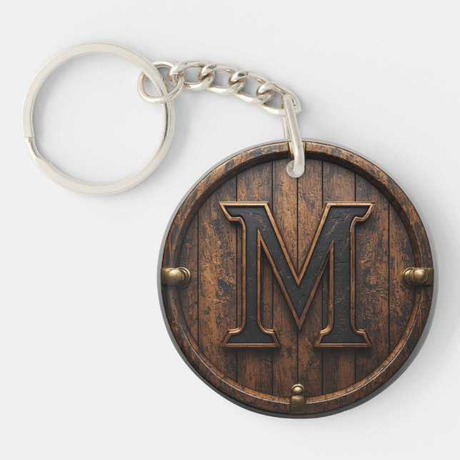 Messingniete Holzmonogramm M Fass Emblem 🔑 Schlüsselanhänger (Vorderseite)