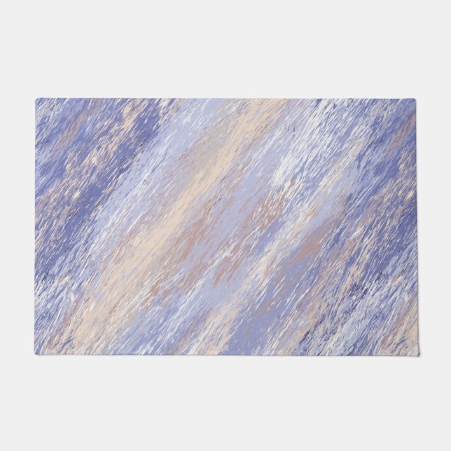 Messy Abstrakt Blue und Beige Paint Strokes Fußmatte (Vorderseite)