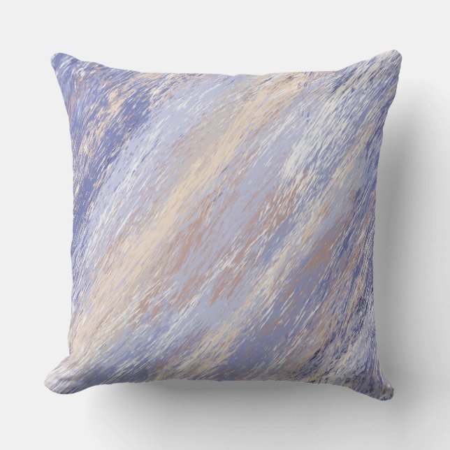 Messy Abstrakt Blue und Beige Paint Strokes Kissen (Vorderseite)