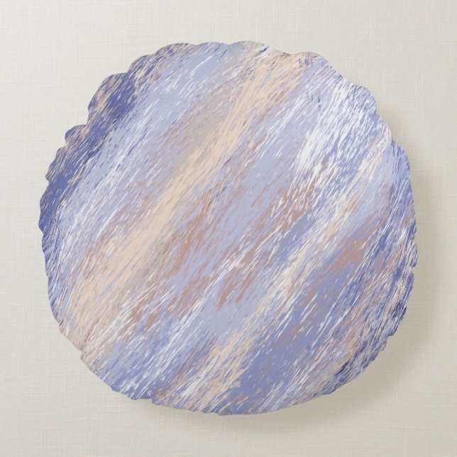 Messy Abstrakt Blue und Beige Paint Strokes Rundes Kissen (Vorderseite)