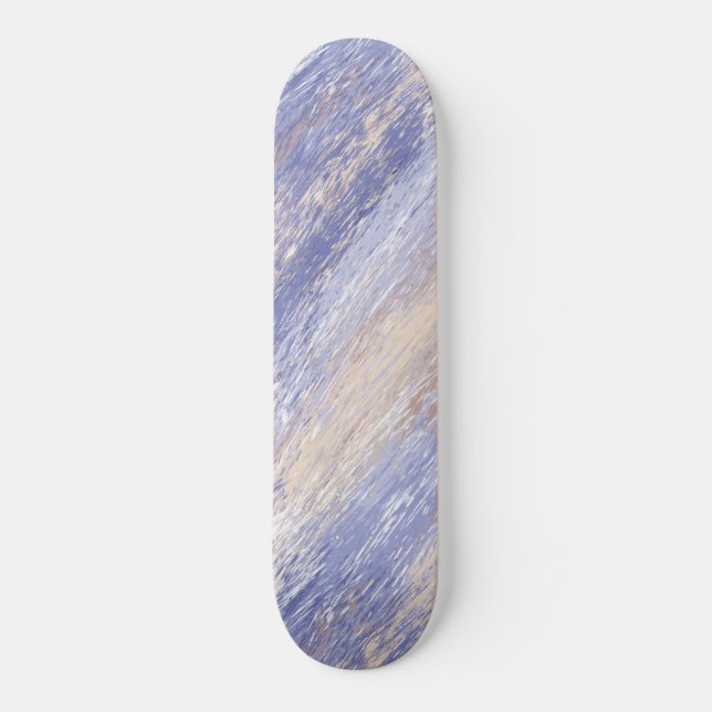 Messy Abstrakt Blue und Beige Paint Strokes Skateboard (Vorderseite)