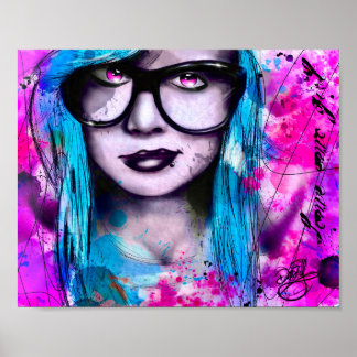Messy Blue Emo Girl mit Brille Poster