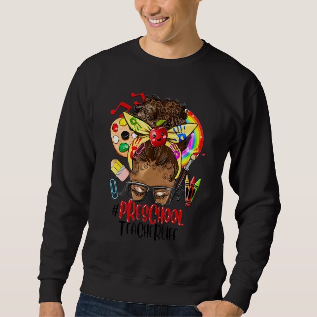 Messy Bun Afro Preschool Teacher African American  Sweatshirt (Vorderseite)