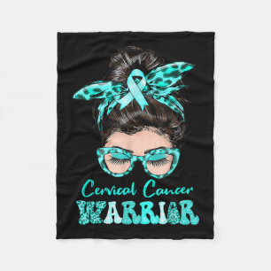 Messy Bun Aquamarin Ribbon Zervical Cancer Warrior Fleecedecke