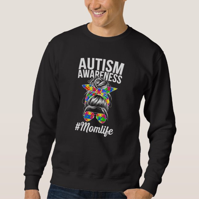 Messy Bun Autism Mama Support Puzzle Piece Sweatshirt (Vorderseite)