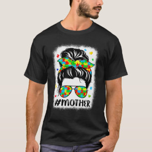 Messy Bun Bandana Mutter Unterstützende Autismus F T-Shirt