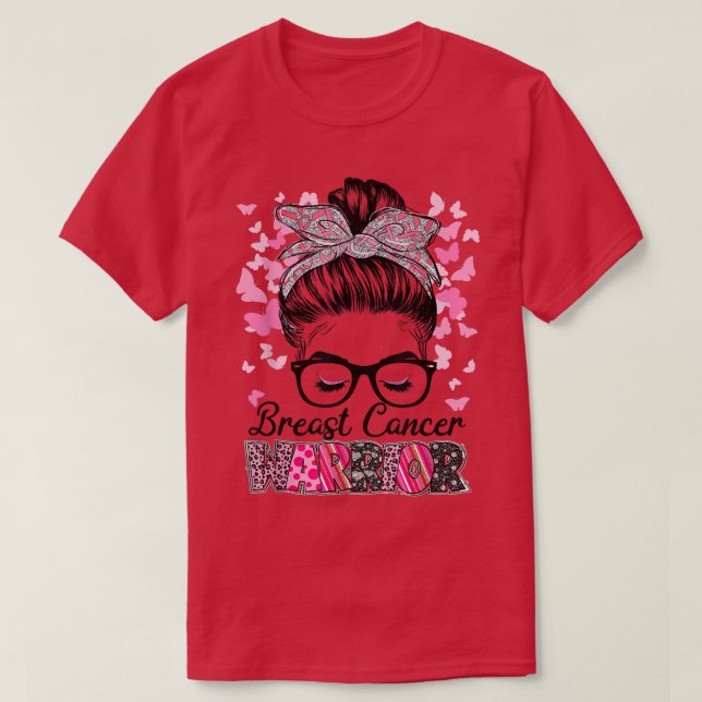 Messy Bun Breast Cancer Warrior Butterfly Cancer A T-Shirt (Design vorne)
