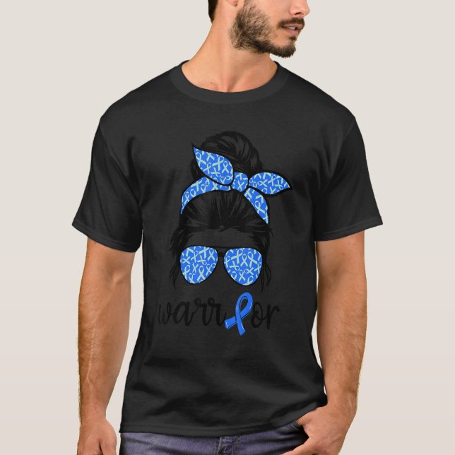 Messy Bun Brillen tragen Blue Warrior Diabetes Awa T-Shirt (Vorderseite)