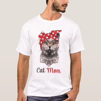 Messy Bun Cat Mama Funny Cat Lovers Kitty Kitten T-Shirt