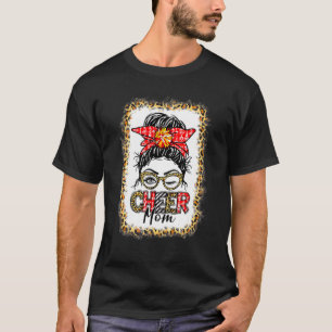 Messy Bun Cheer Mama Cheerleading Mama Leopard Ble T-Shirt