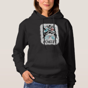 Messy Bun Cna Life Bleached Certified Nursing Assi Hoodie