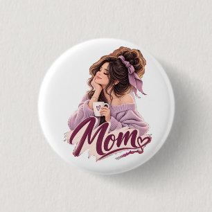Messy Bun Coffee Mom — Cozy Mom Leben Ästhetik Button